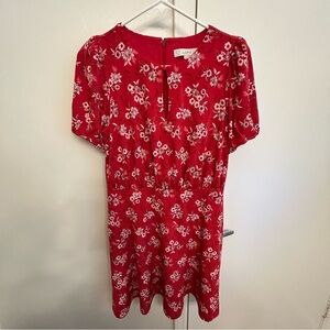 LOFT Red White Floral Mini Dress Women’s Size 4P Short Sleeve Work Business Cute